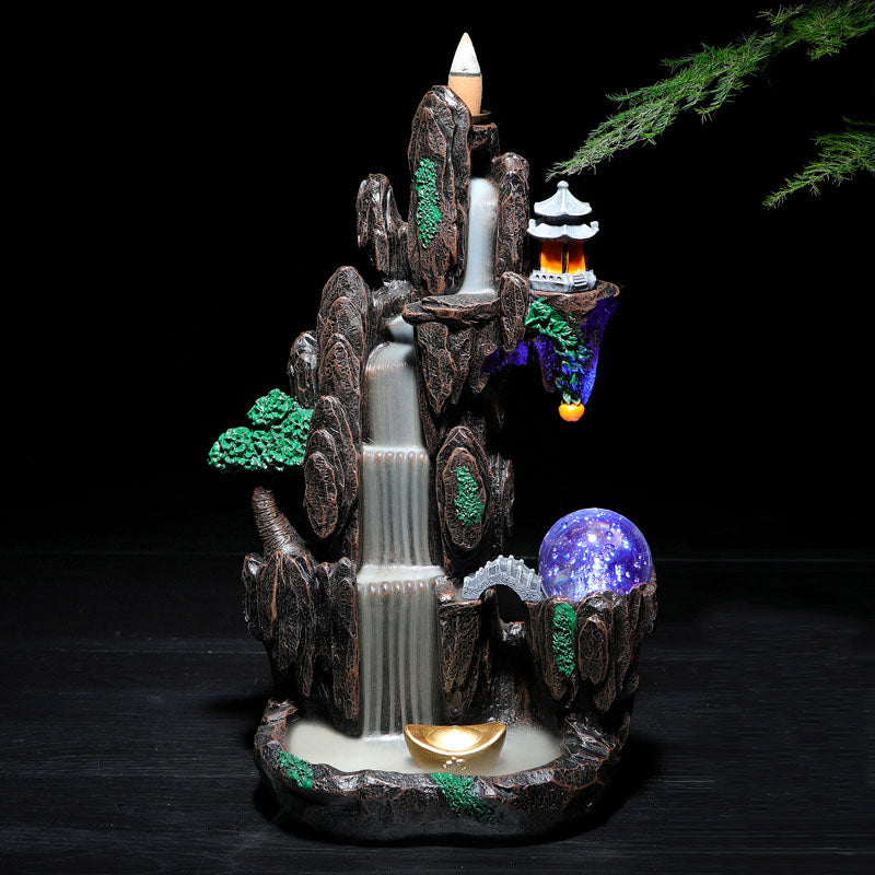 Mountain With Temple Waterfall Backflow Incense Burner – Lucky Incense