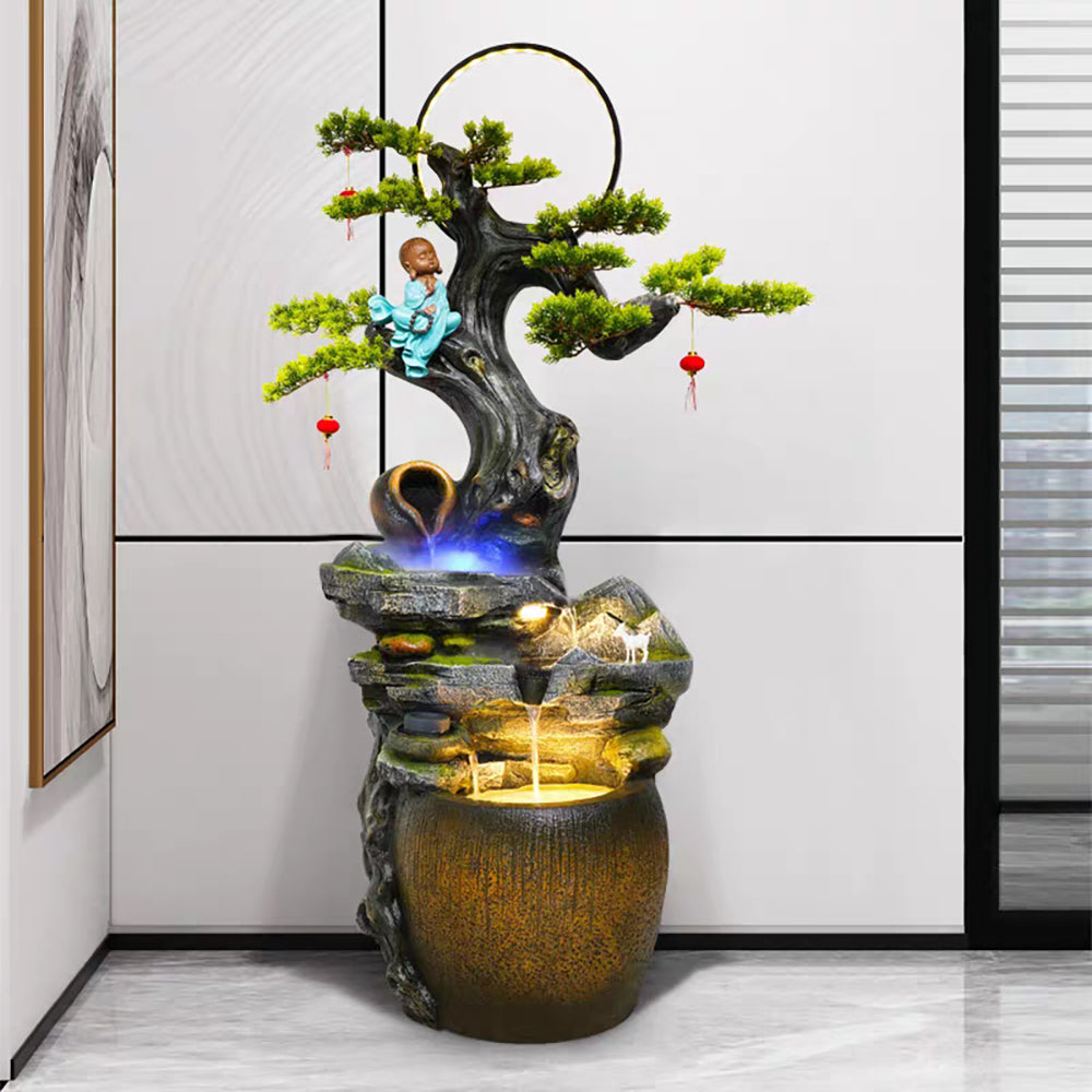 Tree Stump Style Running Water Fountain With Led Light Ring