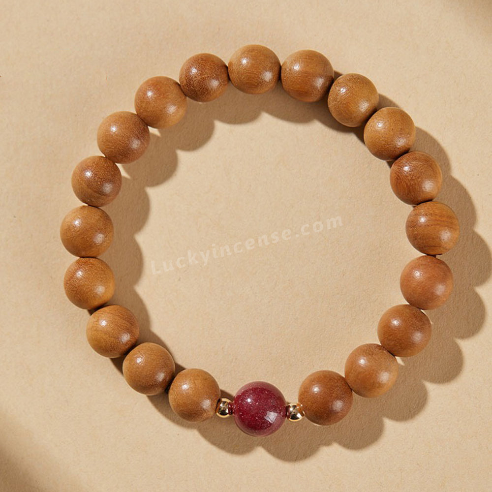 Natural Old Peach Wood Purple Gold Cinnabar Beads Bracelet