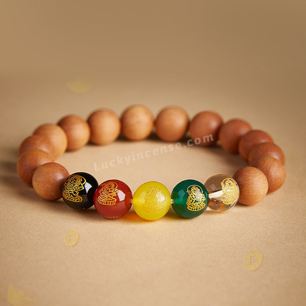 Five Colors Agate Peach Wood Beads Bracelet
