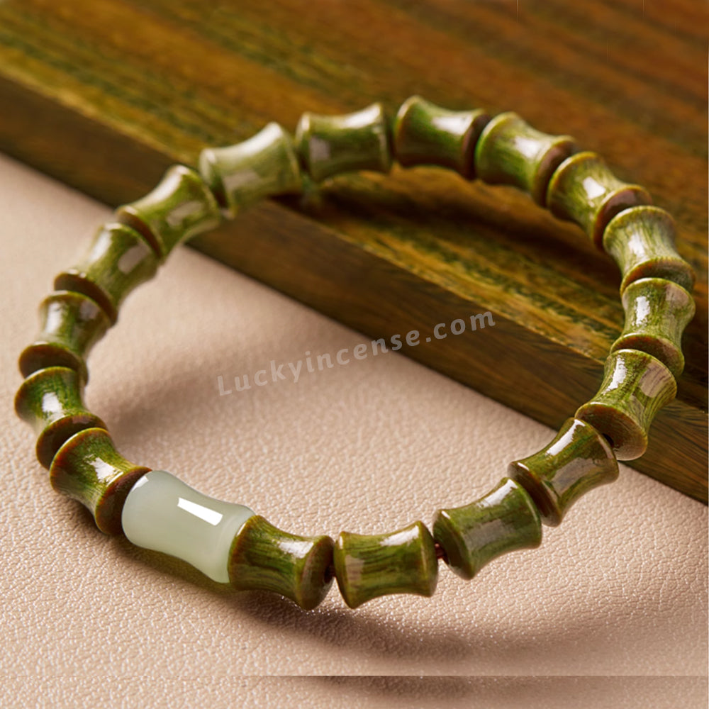 Old Green Sandalwood Hetian Jade Bamboo Joint Shape Bracelet