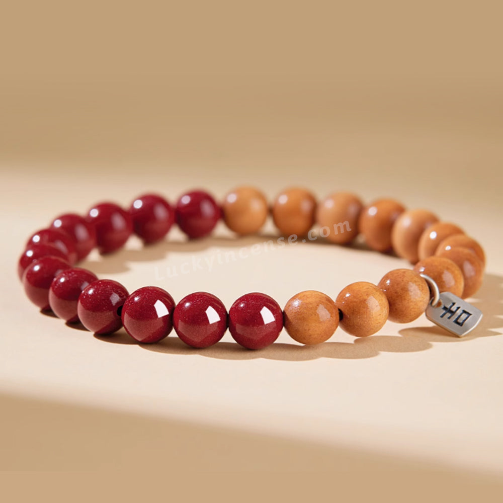 Old Peach Wood Cinnabar Beads Auspicious Bracelet