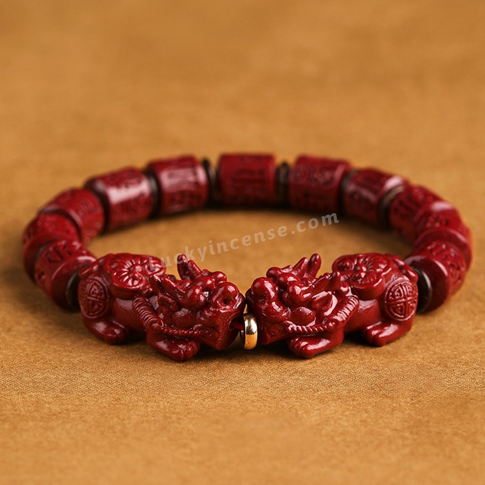 Double Pixiu Cinnabar Beads Auspicious Bracelet