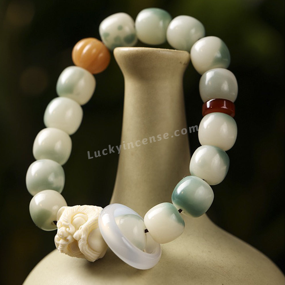 Ivory Nut Dancing Lion Bodhi Beads Bracelet