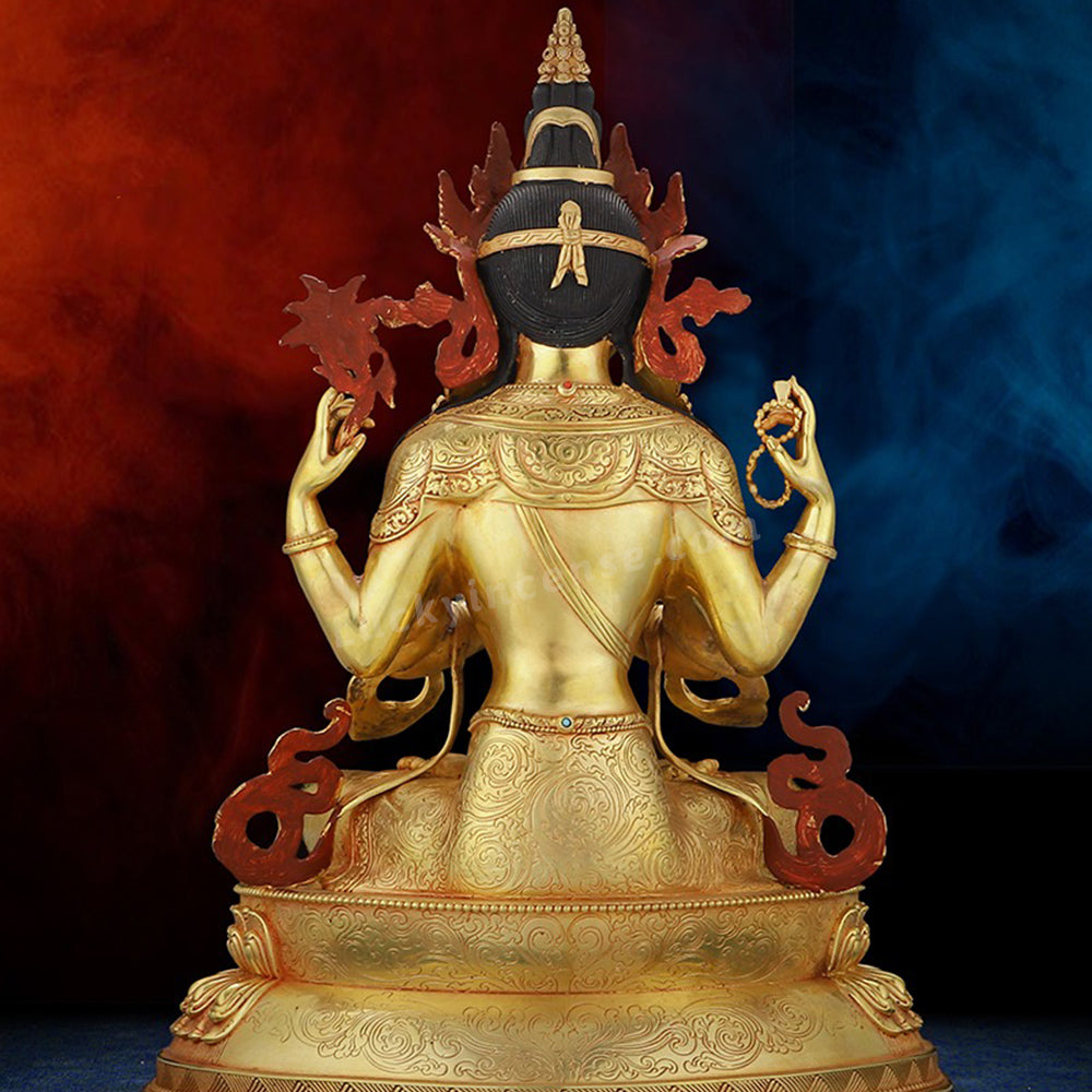 Pure Copper Four Armed Guanyin Bodhisattva Statue