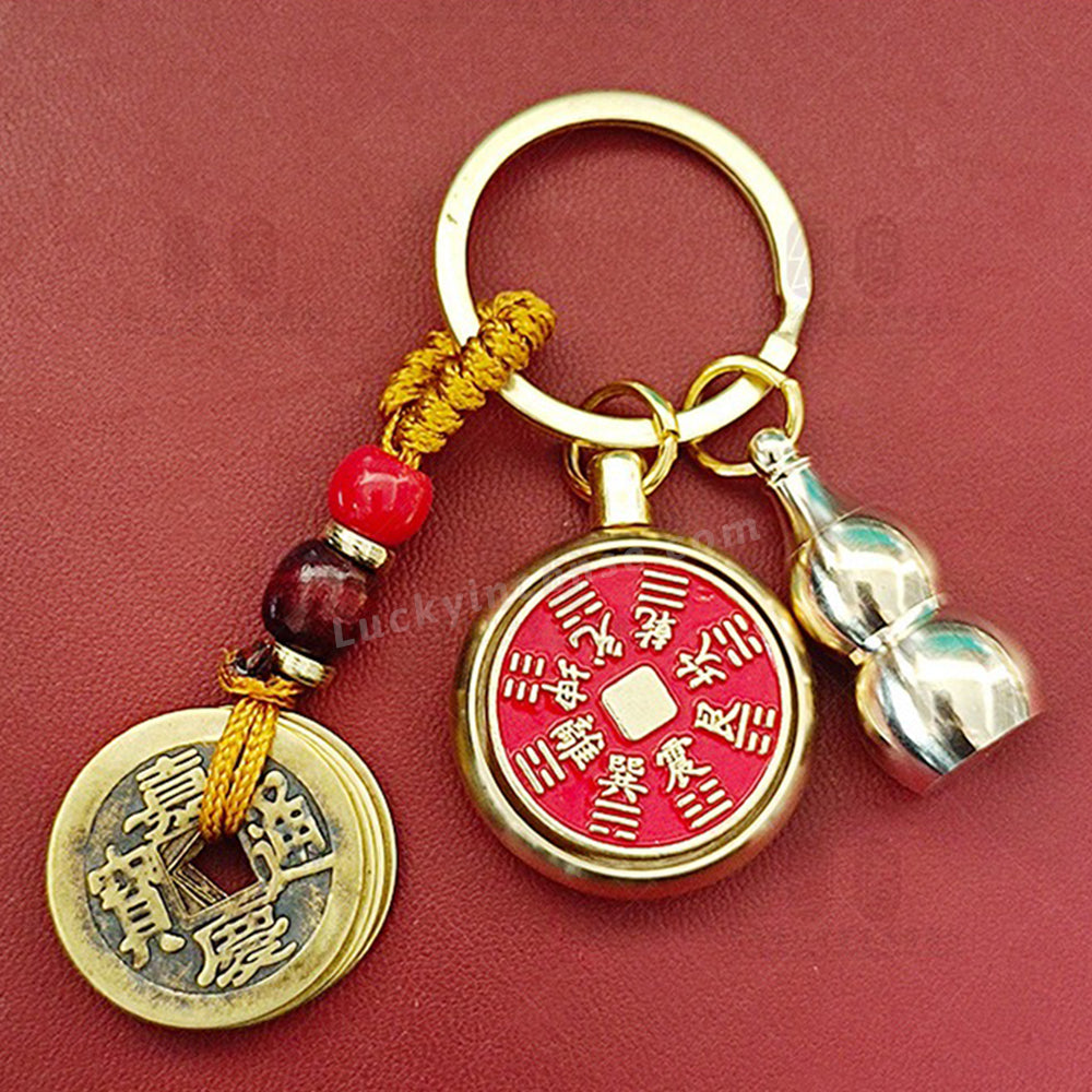 Taoists Auspicious Coin Brass Keychain Charm