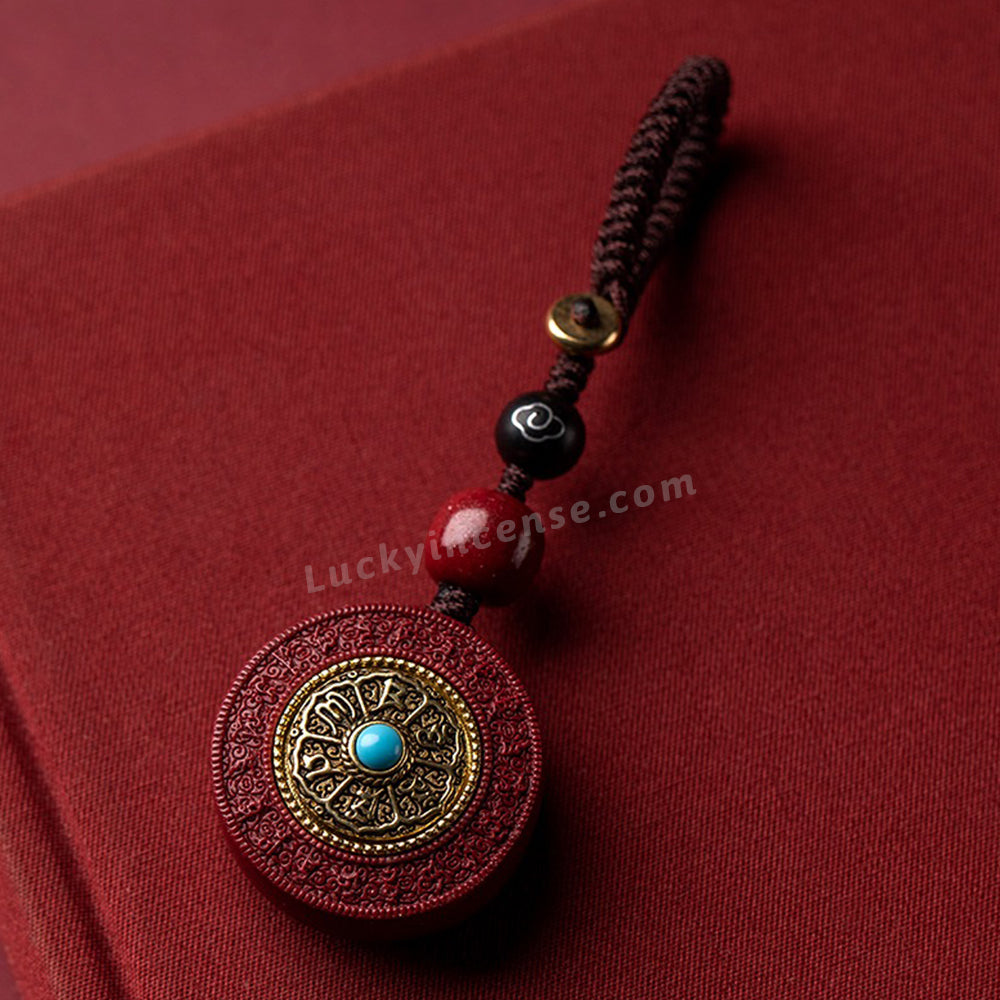 Purple Gold Cinnabar Buddhist Six Words Keychain Charm