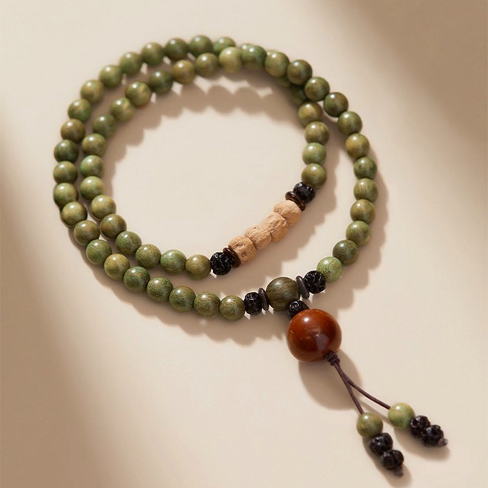 Natural Green Sandalwood Beads Double Wrap Mala Beads