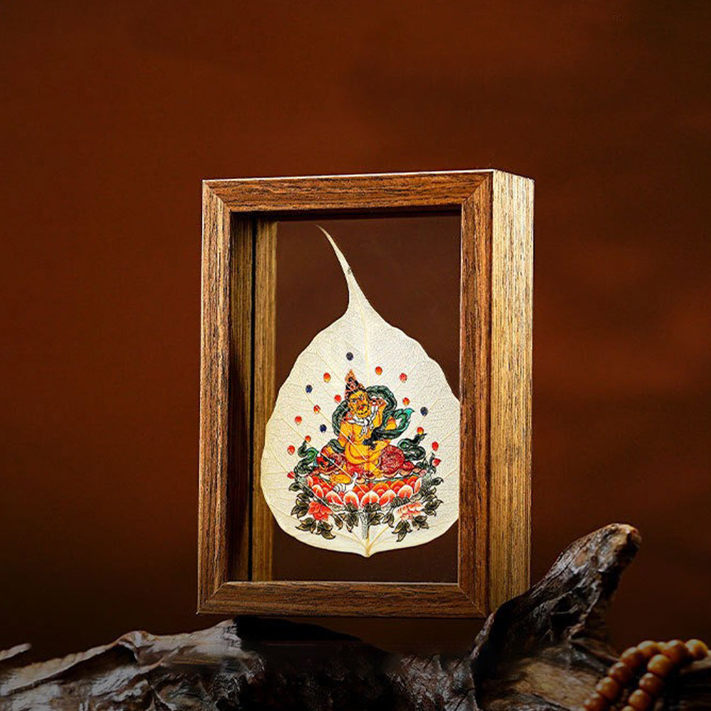 Painted Bodhi Leaf Yellow Jambhala Ornament Thangka
