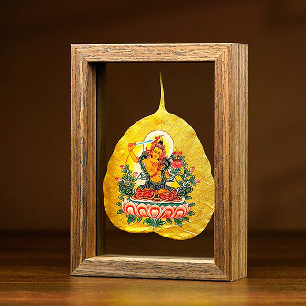 Painted Bodhi Leaf Yellow Jambhala Ornament Thangka