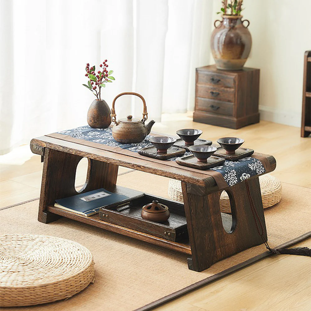 Foldable Double-layer Solid Wood Meditation Table Set