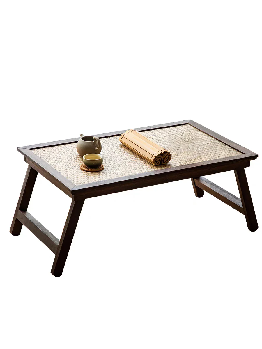 Peach Wood Rattan Meditation Table Set