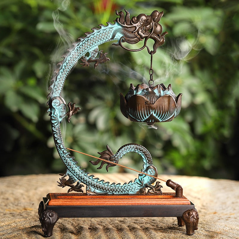 Copper Dragon Hanging Lotus Incense Burner