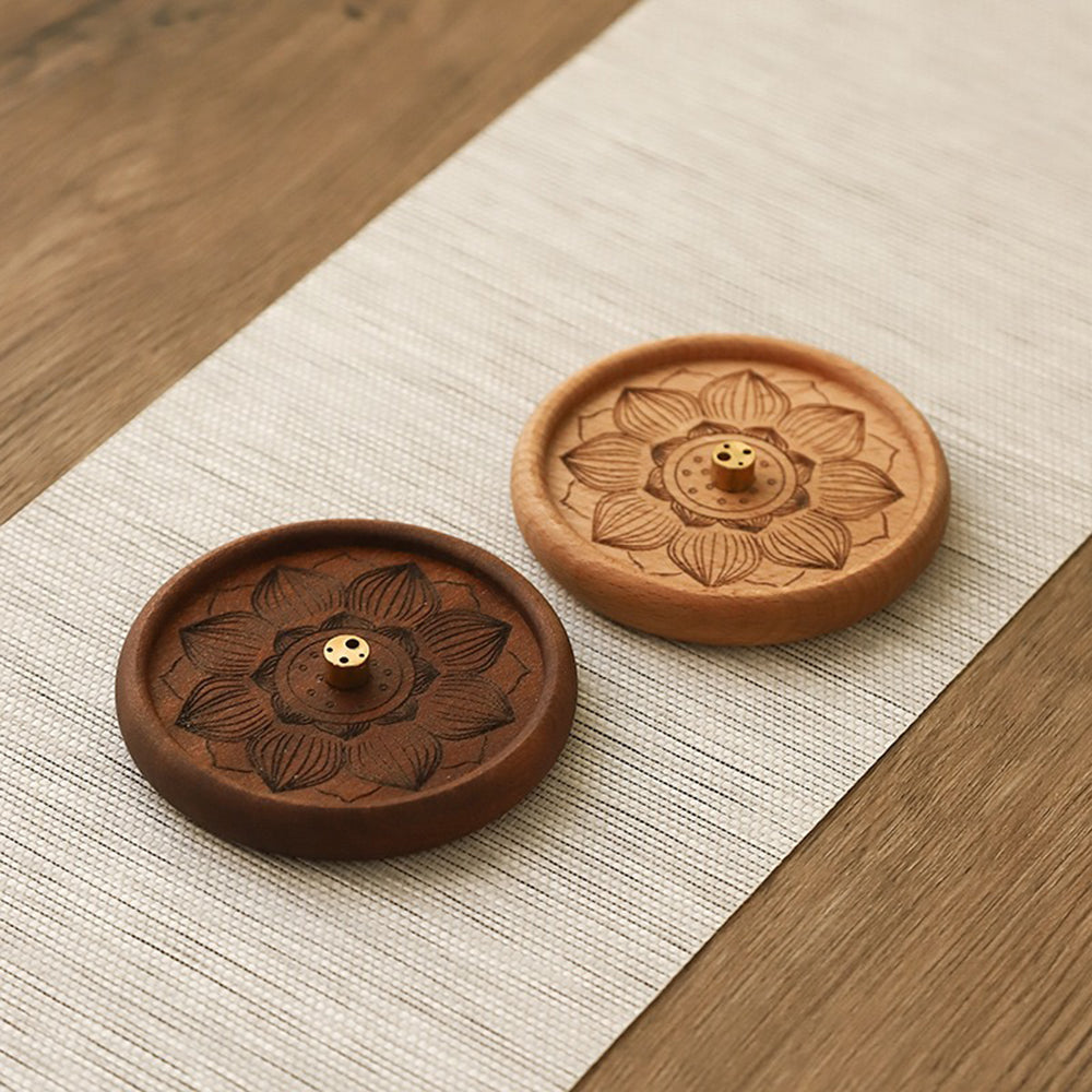 Wooden Incense Holder With Lotus Pattern