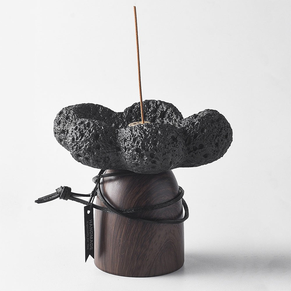 Cement And Walnut Japanese Incense Holder