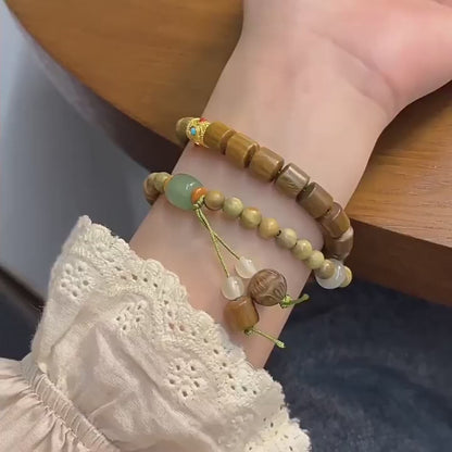 Handmade Green Sandalwood Beads Double Wrap Bracelet