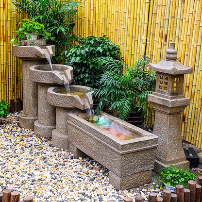 Chinese Stone Mill Water Fountain With Fish Pond