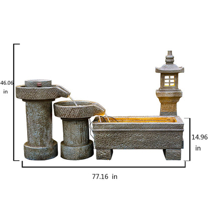 Chinese Stone Mill Water Fountain With Fish Pond