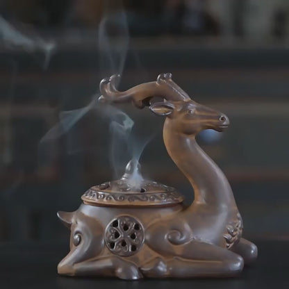 Coarse Pottery Deer Cone Incense Burner