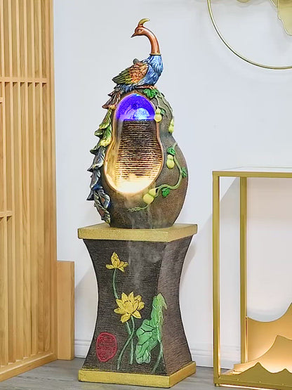 Peacock Indoor Waterfall With Crystal Ball