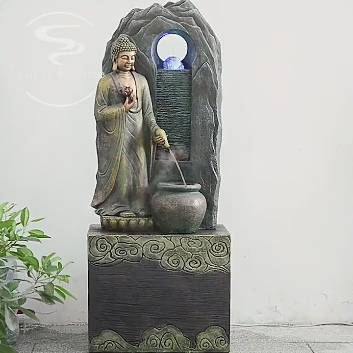 Zen Buddha Statue Flowing Water Waterfall Waterscape Decoration