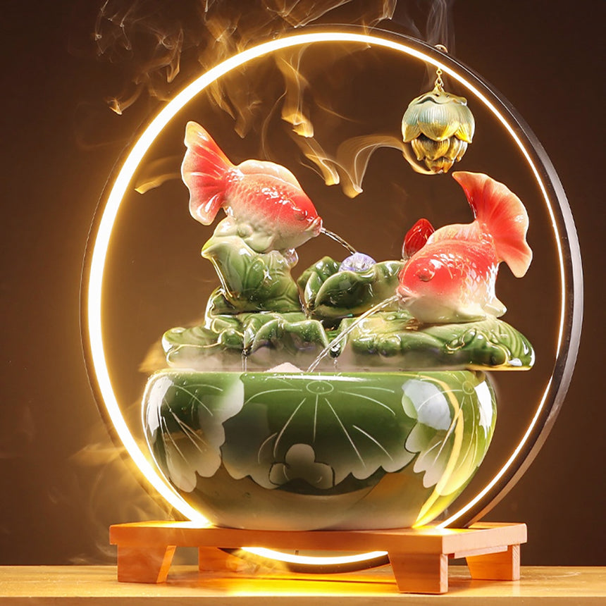 Lotus Leaf Water Fountain With Glass Fish Tank – Lucky Incense