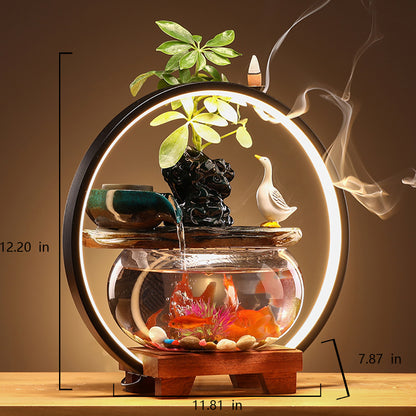 Creative Water Fountain With Light Circle And Fish Tank