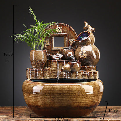 Lucky And Treasure Flowing Water Wealth Fountain Decoration