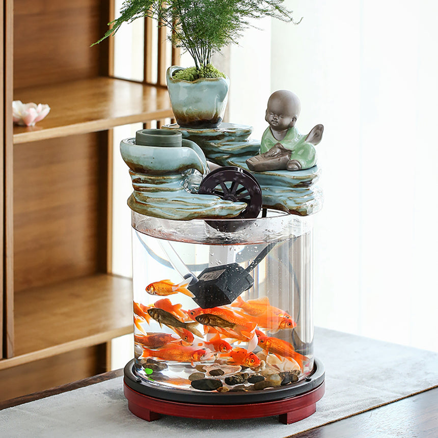 Bamboo Base Fish Tank Aquarium Accessories Mini Fish Tank Home Decoration  Glass 