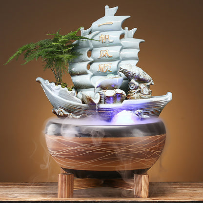 Smooth Sailing Sail Flowing Water Fountain Living Room Feng Shui Decoration