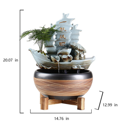 Smooth Sailing Sail Flowing Water Fountain Living Room Feng Shui Decoration