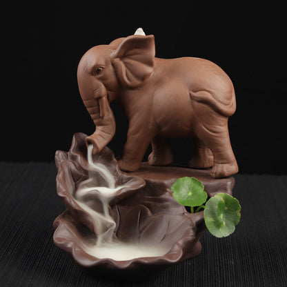 Clay Elephant Fountain Backflow Incense Burner