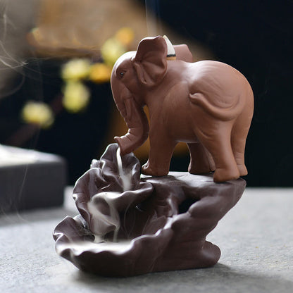 Clay Elephant Fountain Backflow Incense Burner