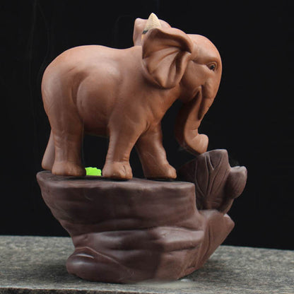 Clay Elephant Fountain Backflow Incense Burner