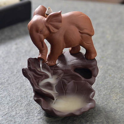 Clay Elephant Fountain Backflow Incense Burner