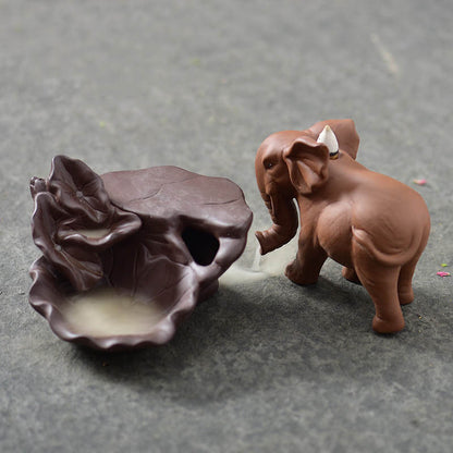 Clay Elephant Fountain Backflow Incense Burner