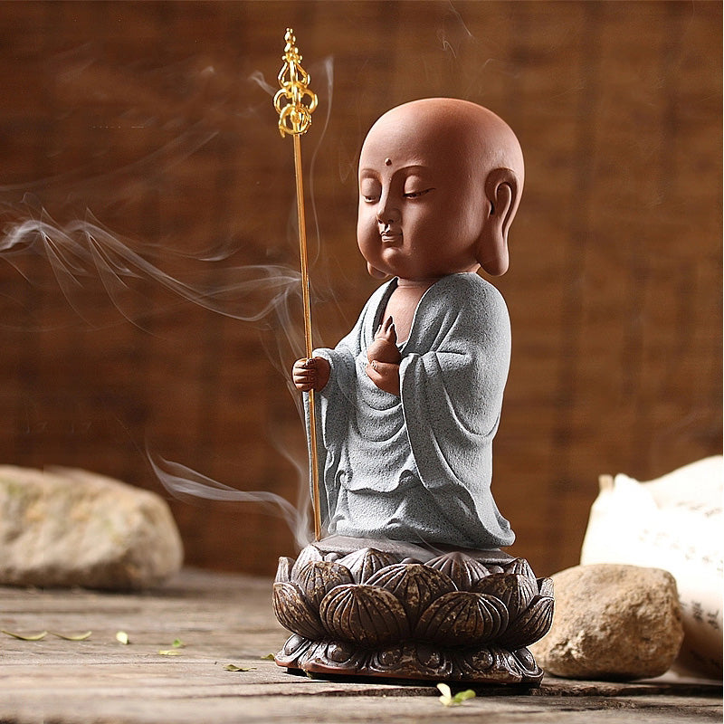 Clay Little Monk Cone Incense Holder