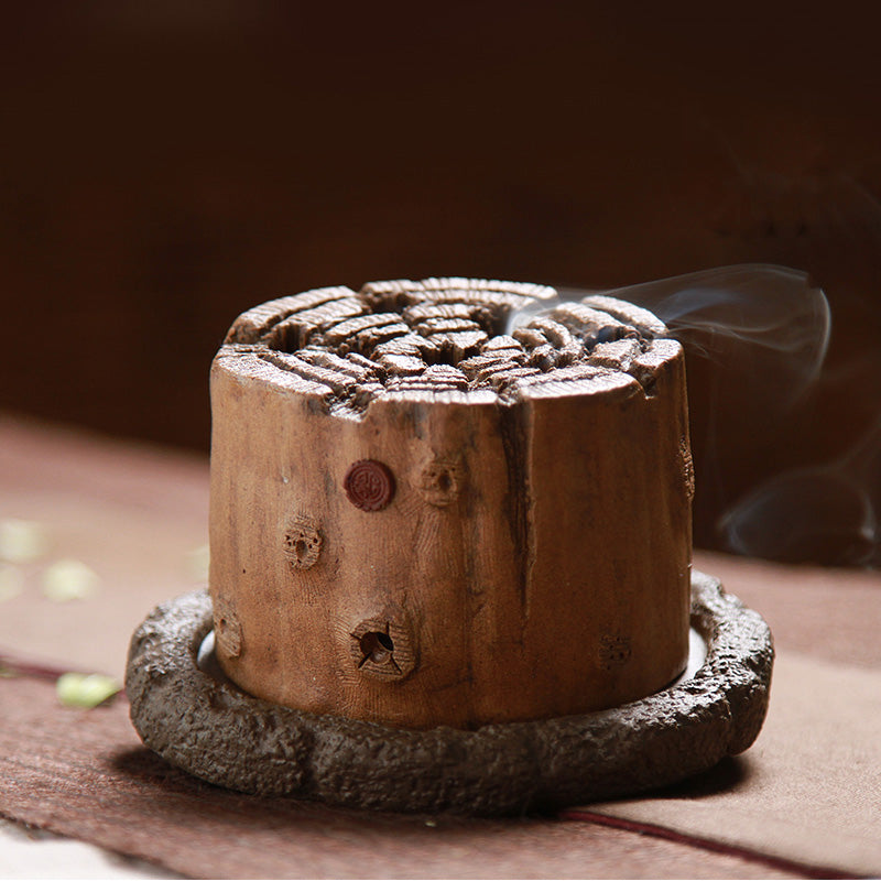 Clay Tree Stump Spiral And Cone Incense Burner