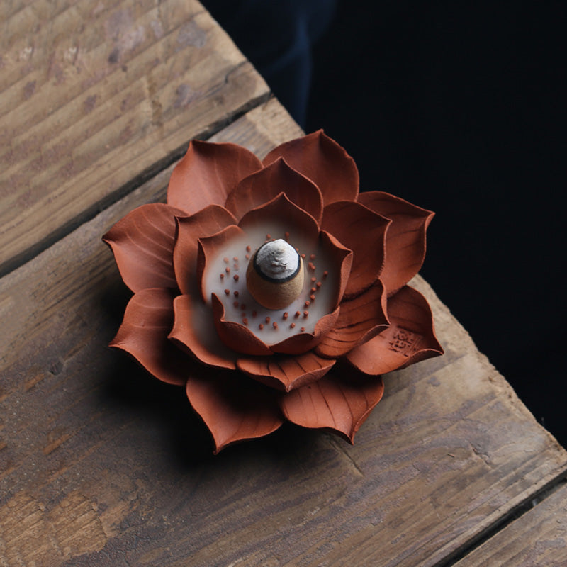 Red Clay Zhu Ni Lotus Stick Incense Holder