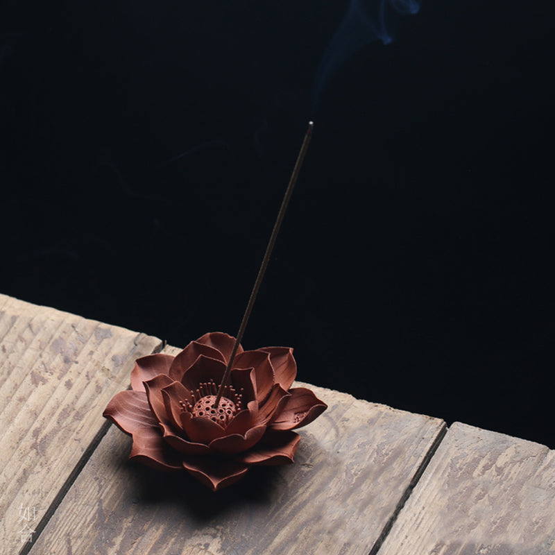 Red Clay Zhu Ni Lotus Stick Incense Holder