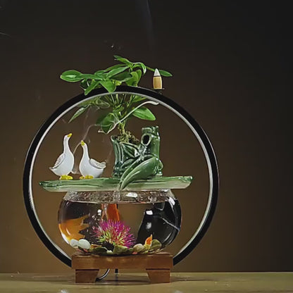 Creative Water Fountain With Light Circle And Fish Tank